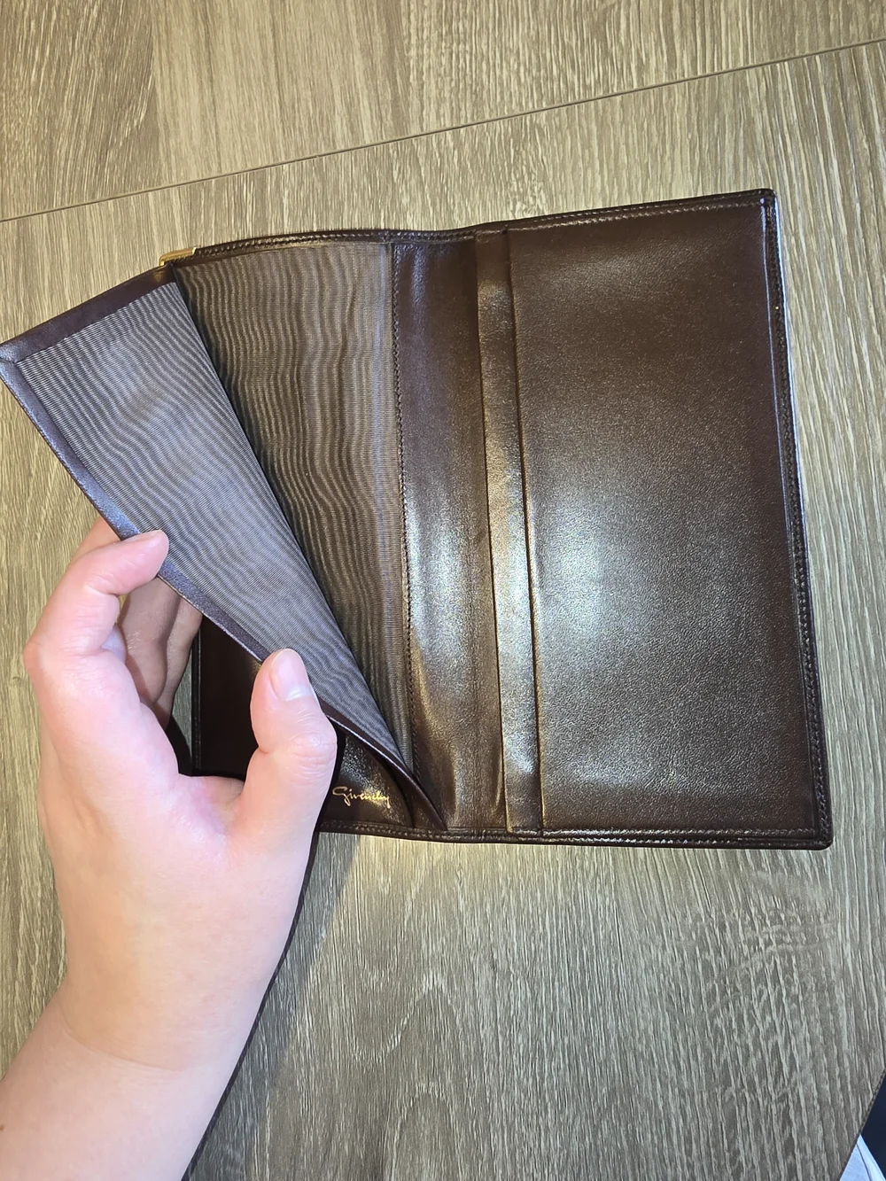 Vintage GIVENCHY Brown Smooth Leather Long Wallet Gold Hardware-Made in Spain